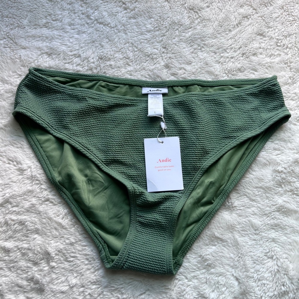 Andie Sea Green Textured Bikini Bottom AB326 Womens Large NEW Chic Vacation Swim